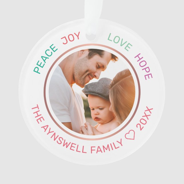Ornamento Foto da Família Joy Hope Love Modern (Frente)