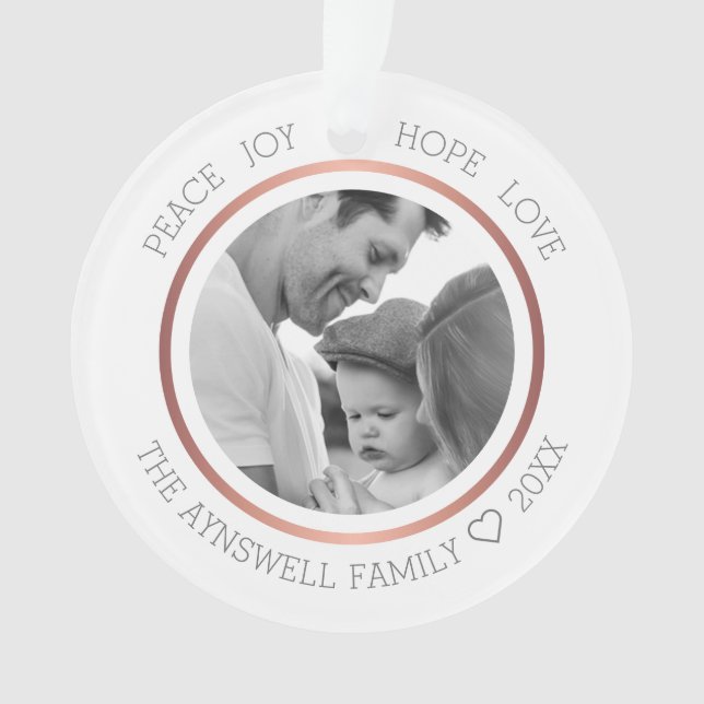 Ornamento Foto da Família Natal Joy Hope Love Modern (Frente)
