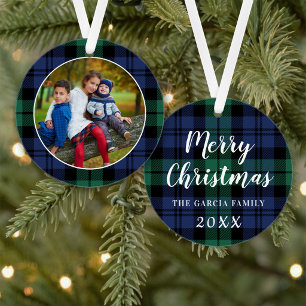 Ornamento Foto da família personalizada da Xadrez Tartan ver