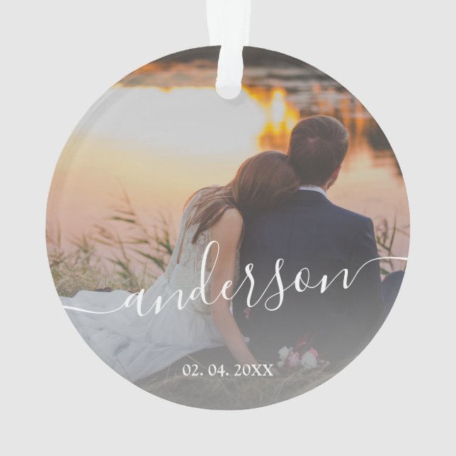 Ornamento Foto da família personalizada mínima elegante (Verso)