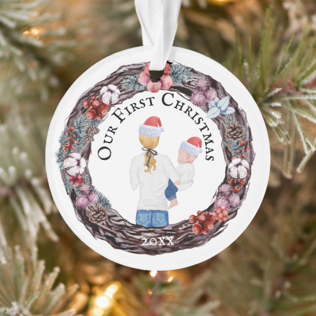 Ornamento Foto da primeira solteiro de Natal Santa hat (Árvore)