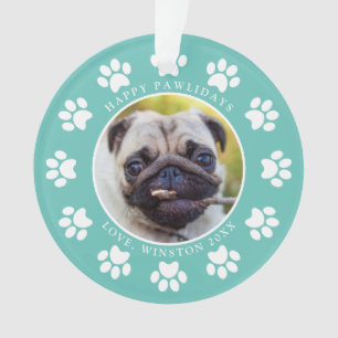 Ornamento Foto de Cachorro Feliz de Teal Personalizado