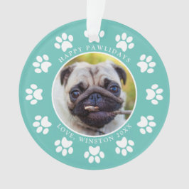 Ornamento Foto de Cachorro Feliz Natal Personalizado em Azul
