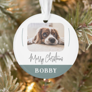 Ornamento Foto de Cachorro Moderno Feliz Natal Minimalista