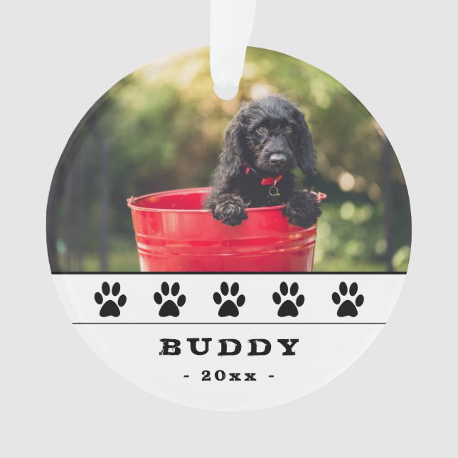 Ornamento Foto de Cão Cachorro Negro Feriado (Frente)