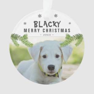 Ornamento Foto de Cão Galho Pine Flocos de Neve Feliz Natal 