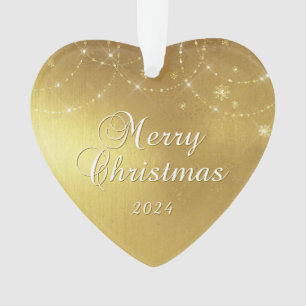 Ornamento Foto de casal dourada e glamorosa de Natal