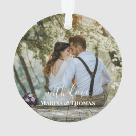 Ornamento Foto de Casamento Personalizada com Caligrafia Mod