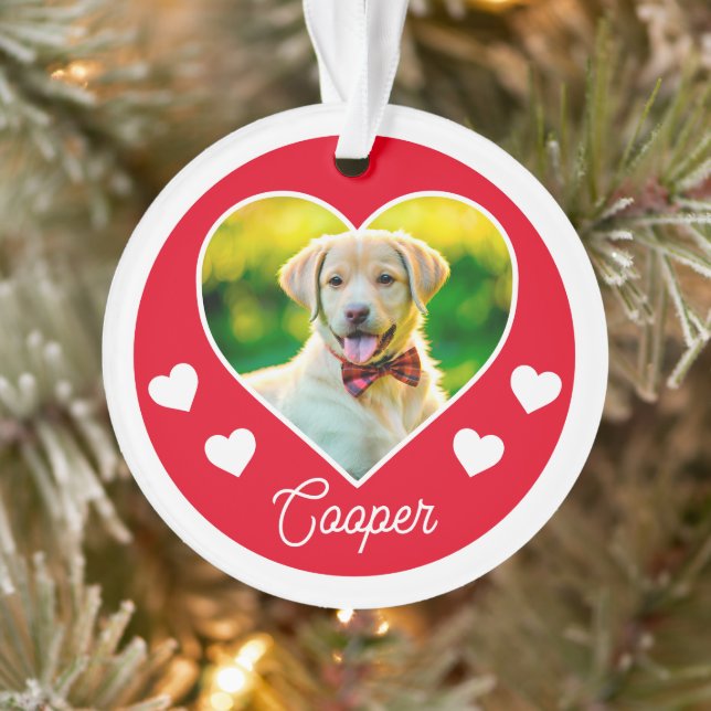 Ornamento Foto de Coração Personalizada de Pet de Cão (Árvore)