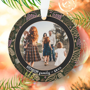 Ornamento Foto de família de Natal com arte de linha única e