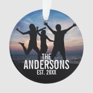 Ornamento Foto de família personalizada com nome de famíli