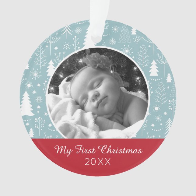 Ornamento Foto de Feriado | Floresta de Feriado Azul Claro (Frente)