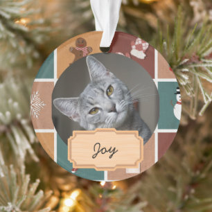 Ornamento Foto de gato personalizada de Natal vintage 