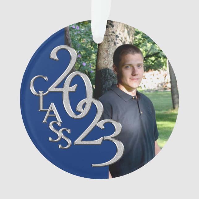 Ornamento Foto de Graduação Azul e Prata 2023 (Frente)