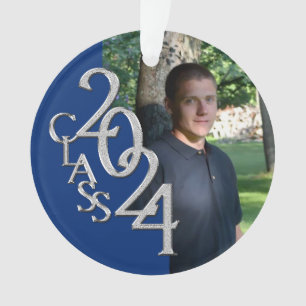 Ornamento Foto de Graduação Azul e Prata 2024