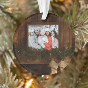 Ornamento Foto de lareira de inverno rústico de Natal