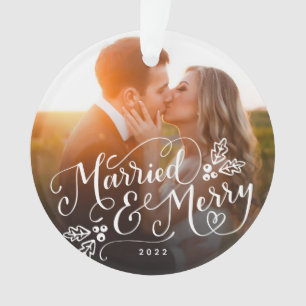 Ornamento Foto de Natal casada e Feliz manchada