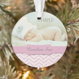 Ornamento Foto de Natal da rua Silver Pink Faux Glitter Baby
