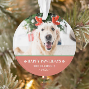Ornamento Foto de Natal de Cachorro Feliz Pawlidays