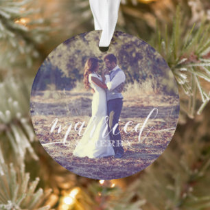 Ornamento Foto de Natal de Casamento e Feliz