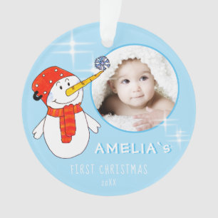Ornamento Foto de Natal do Bebê Boneco de Neve