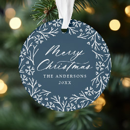 Ornamento Foto de Natal do Marinho de Floco de Neve Elegante