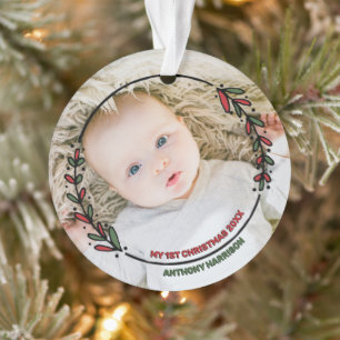 Ornamento Foto de Natal do Modern Wreath Baby