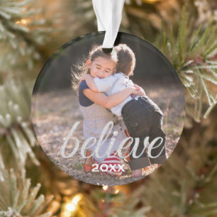 Ornamento Foto de Natal do Script Silver Sparkly