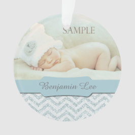 Ornamento Foto de Natal do Silver Blue Faux Glitter Baby 1ru