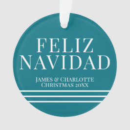 Ornamento Foto de Natal do Teal Feliz Navidad Minimalista