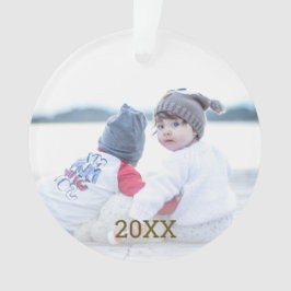 Ornamento Foto de Natal Dourada Snowflake 2 Lado