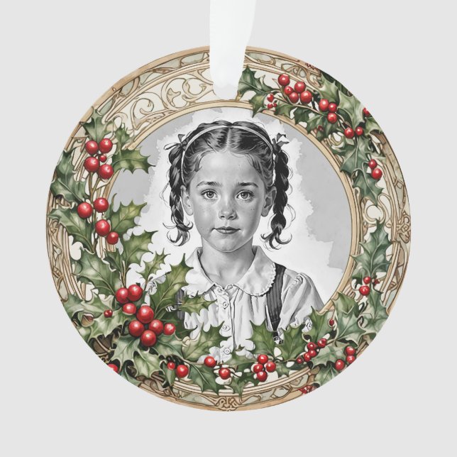 Ornamento Foto de Natal Personalizada Holly com Moldura Acrí (Frente)
