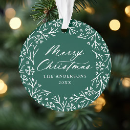 Ornamento Foto de Natal Verde Elegante Snowflake Wreath