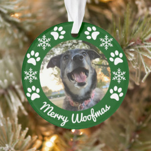 Ornamento Foto de Neve e Cão Impresso de Pata Natal