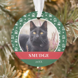 Ornamento Foto de Pet do Padrão de Impressão de Paw Branco V