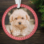 Ornamento Foto de Pet Dog Puppy Paw, pontos modernos e lúdic<br><div class="desc">O Design é composto por pontos modernos e brincalhões que enquadram a foto personalizada. Adicione uma foto do seu cachorro ou filhote de estimação e adicione nome e ano.</div>
