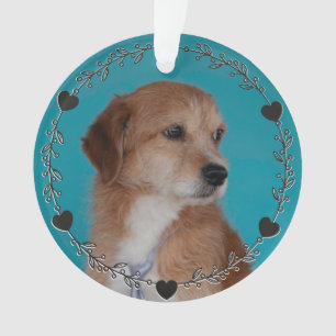 Ornamento Foto de Pet Personalizada de Frasto de Coração Flo