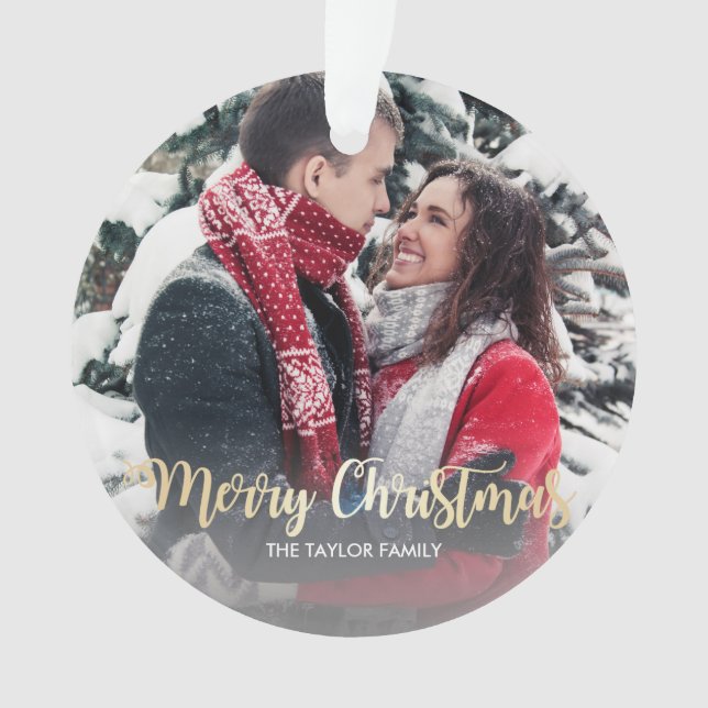 Ornamento Foto de texto de Natal Merry (Frente)