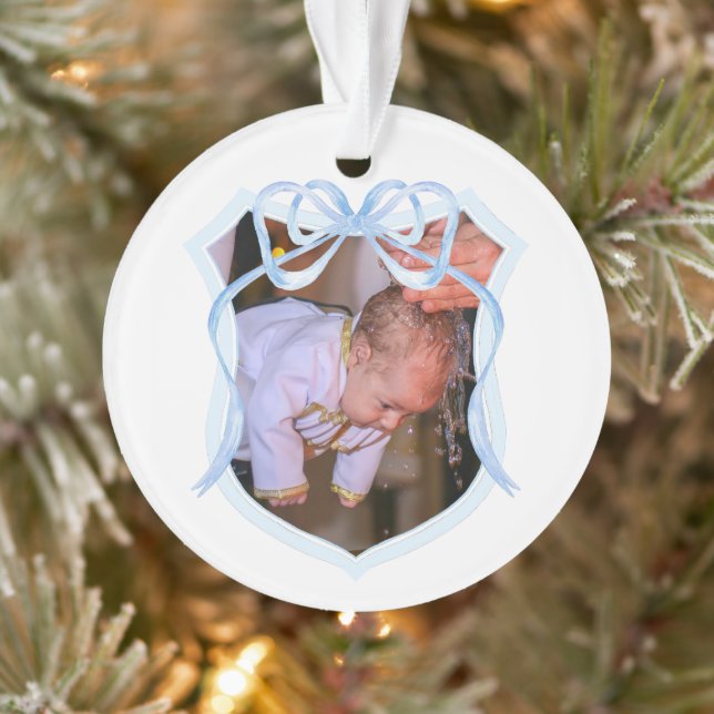 Ornamento Foto do Batismo do Arco Azul Claro (Árvore)