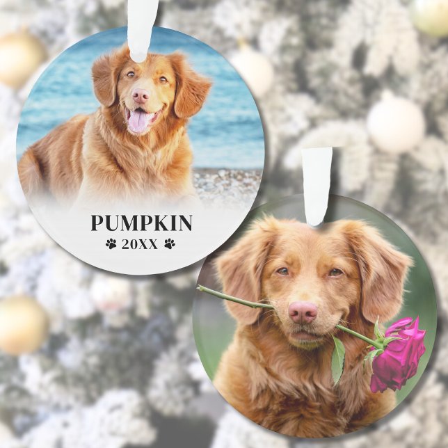 Ornamento Foto do cachorro de Natal acariciado (Paw Print Christmas Dog Name Pet Photo Ornament )