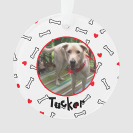 Ornamento Foto do Cão Branco dos Corações Vermelhos