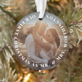Ornamento Foto do círculo de texto simples do Sr. & Sra. Pri