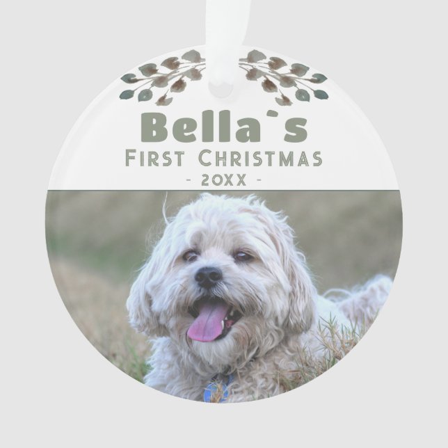Ornamento Foto do Primeiro Cachorro de Natal do Cachorro (Frente)