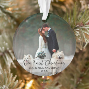 Ornamento Foto do Primeiro Casamento de Natal de Script Manu