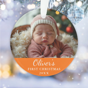Ornamento Foto do Primeiro Natal Personalizada - Laranja