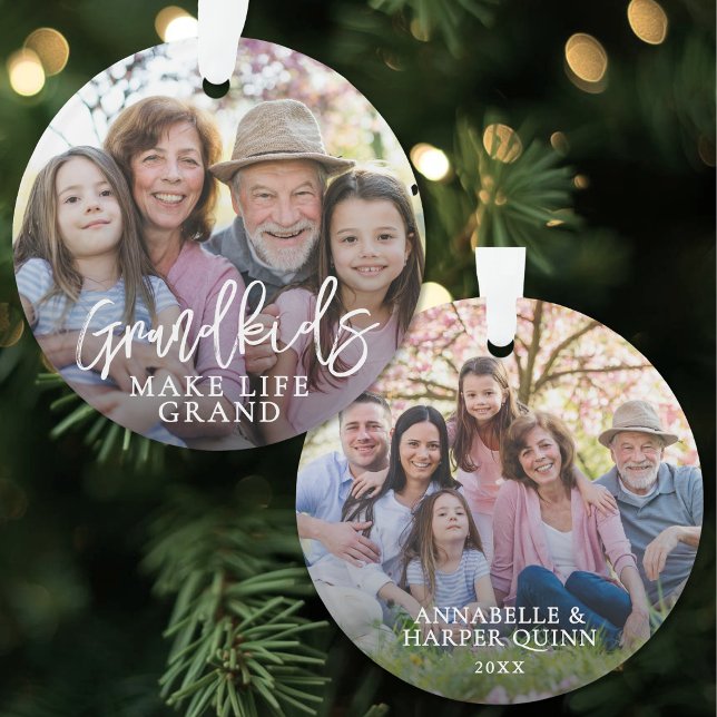 Ornamento Foto dos Netos Faz a Vida Grandiosa (Grandkids Make Life Grand Photo Ornament )