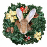 Ornamento Foto Escultura Enfeites de natal Bunny<br><div class="desc">Fawn Flemish Giant coelho olha através de um Enfeites de natal fotoacrílico cortado por coroa,  vem com uma fita vermelha</div>