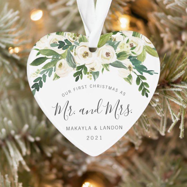 Ornamento Foto Floral Recentemente Nosso Primeiro Natal (Árvore)