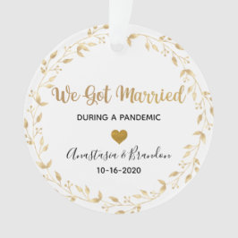 Ornamento Foto Folha Dourada casada durante o Natal Pandêmic