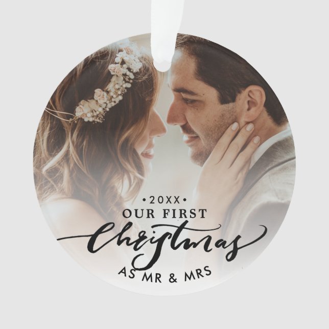 Ornamento Foto moderna "Nosso Primeiro Natal Como Sr. & Sra. (Frente)